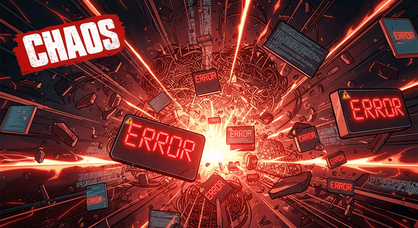 BEFORE: Chaos - tangled spaghetti code everywhere