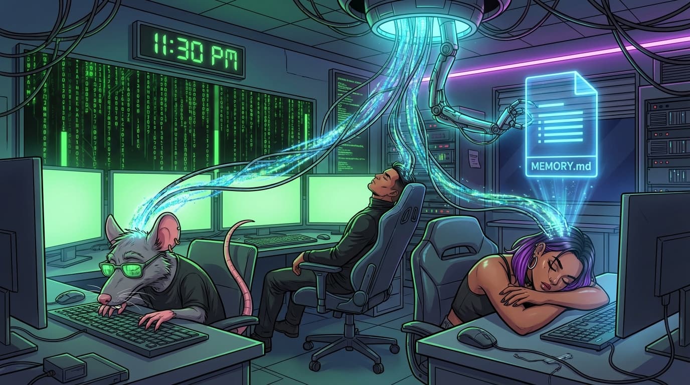 11:30 PM cron job extracting memories from sleeping agents into MEMORY.md