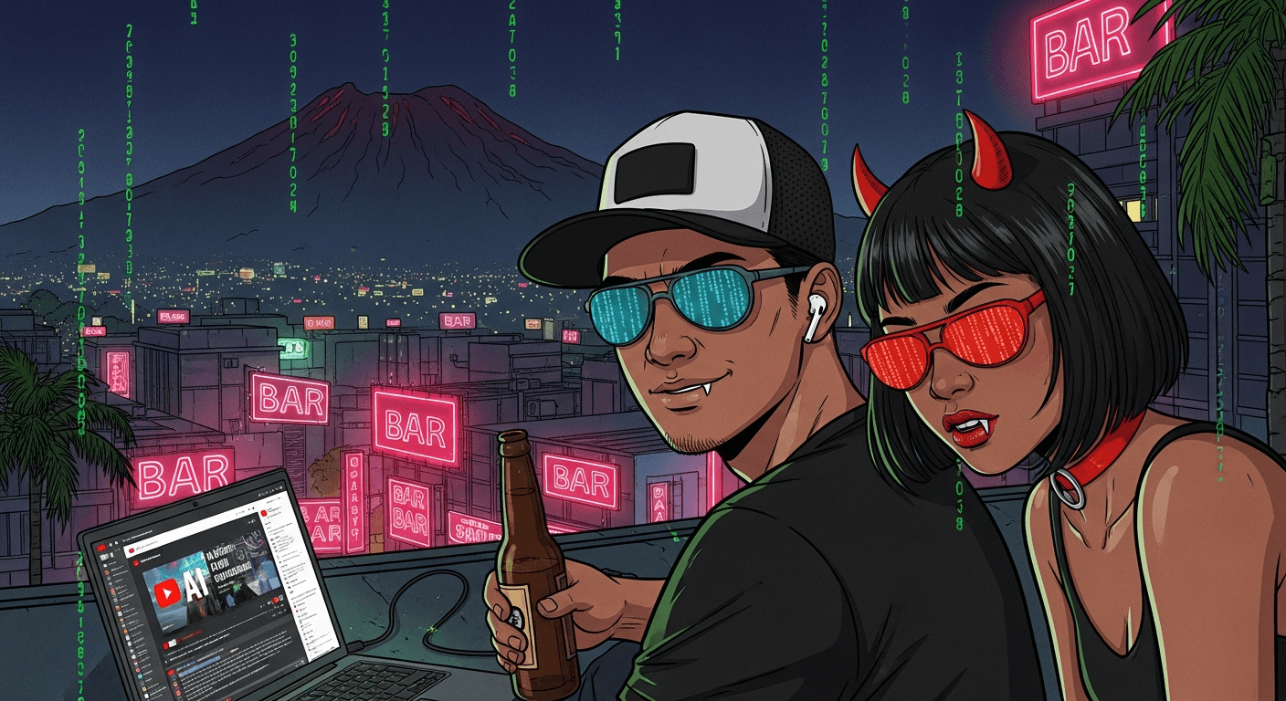 Stephen and Julie on Kandi White Tower rooftop watching Kimi AI video